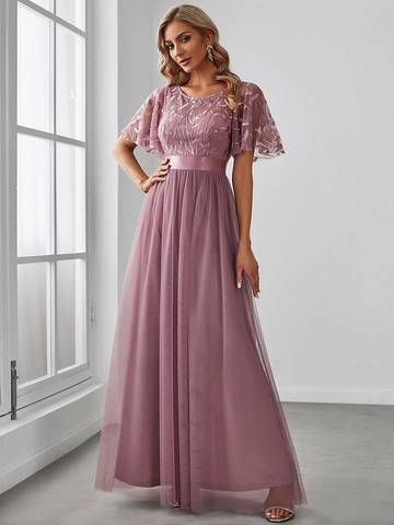 Sequin Print Floor-length Evening Dresses with Cap Sleeve Bridesmaid Dresses Luxurious Weddings