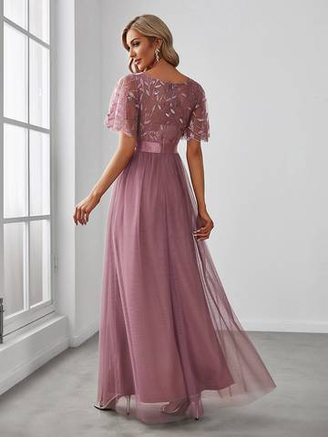 Sequin Print Floor-length Evening Dresses with Cap Sleeve Bridesmaid Dresses Luxurious Weddings