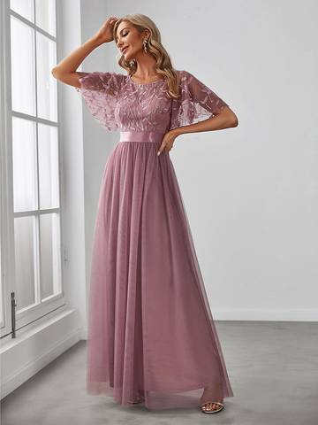 Sequin Print Floor-length Evening Dresses with Cap Sleeve Bridesmaid Dresses Luxurious Weddings