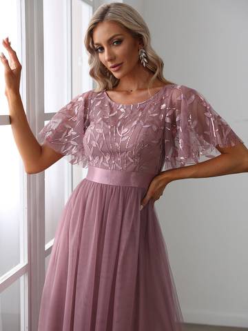 Sequin Print Floor-length Evening Dresses with Cap Sleeve Bridesmaid Dresses Luxurious Weddings