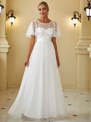 Sequin Print Floor-length Evening Dresses with Cap Sleeve Bridesmaid Dresses Luxurious Weddings