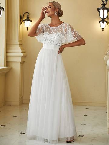 Sequin Print Floor-length Evening Dresses with Cap Sleeve Bridesmaid Dresses Luxurious Weddings