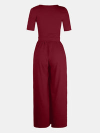 Scoop Neck Short Sleeve Jumpsuit Jumpsuit Luxurious Weddings