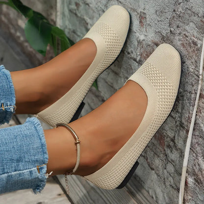 Square Toe Solid Color Mesh Slip-Ons flats Luxurious Weddings