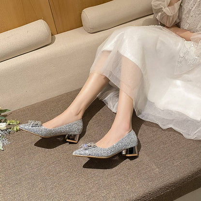 Glitter Point Toe Block Heel Pumps heels Luxurious Weddings