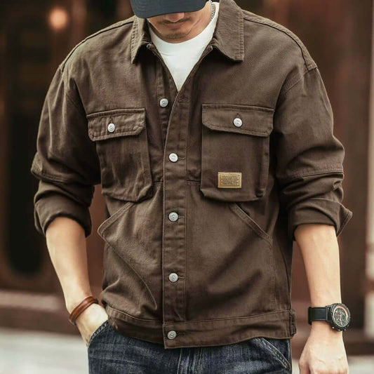 Men's Washed Collared Neck Cargo Jacket Jacket Luxurious Weddings