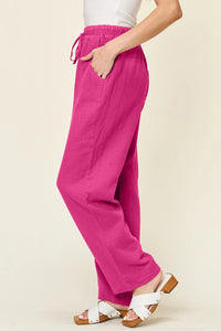 Double Take Full Size Texture Drawstring Straight Pants Pants Luxurious Weddings