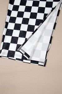 White Checkered Print Side Slit High Waist Midi Skirt Bottoms/Skirts & Petticoat Luxurious Weddings