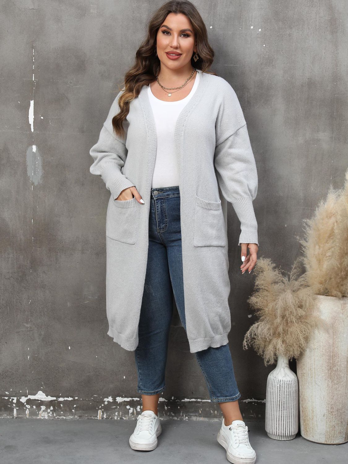 Plus Size Long Sleeve Pocketed Cardigan Plus size Luxurious Weddings