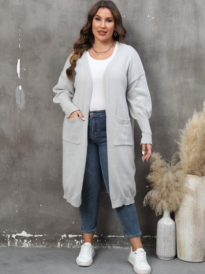 Plus Size Long Sleeve Pocketed Cardigan Plus size Luxurious Weddings
