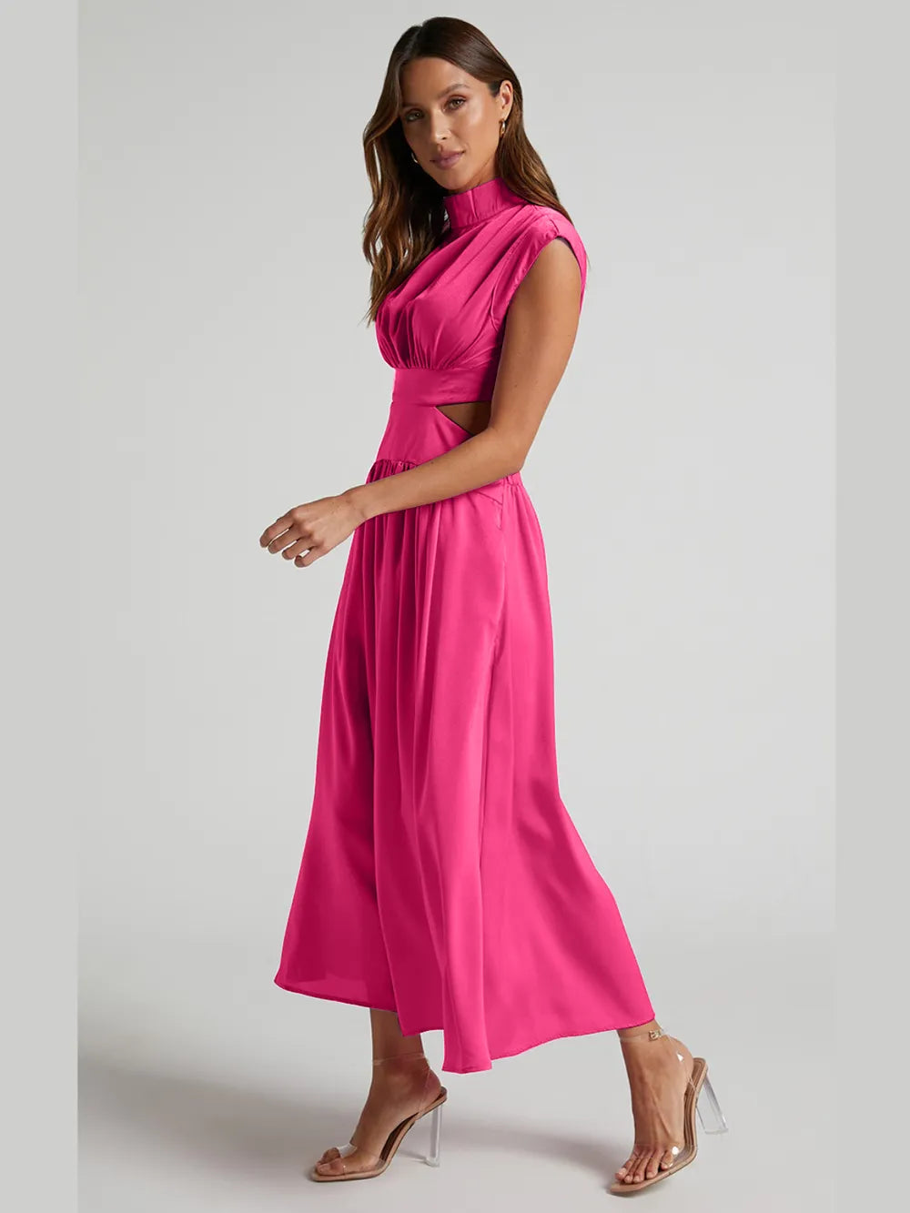 Cutout Mock Neck Sleeveless Ruched Dress Sleeveless dress Luxurious Weddings