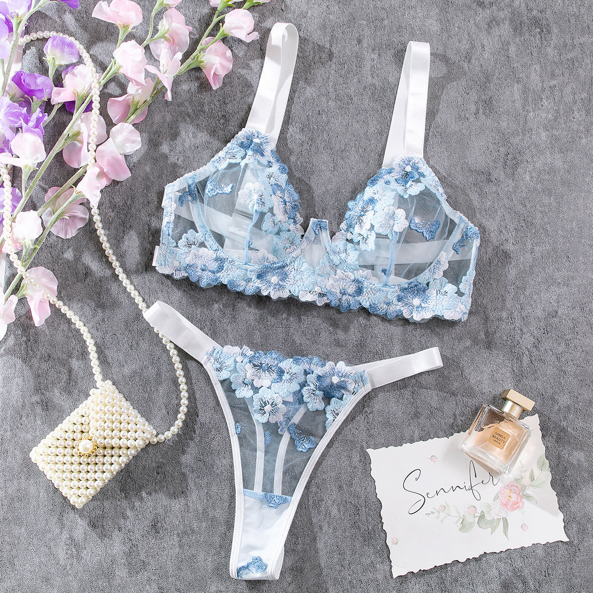 French Embroidery Underwear 2pc Set Bra Set Luxurious Weddings