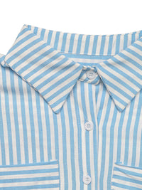 Striped Collared Neck Short Sleeve Shirt Blouse Luxurious Weddings