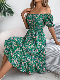 Ruffled Hem Floral Puff Sleeve Dress Dress Luxurious Weddings