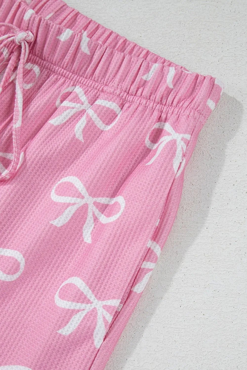 Bowknot Printed Notched T-Shirt and Shorts Set sleepwear Luxurious Weddings