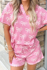 Bowknot Printed Notched T-Shirt and Shorts Set sleepwear Luxurious Weddings
