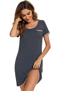 Contrast Trim Pocketed Round Neck Lounge Dress sleepwear Luxurious Weddings