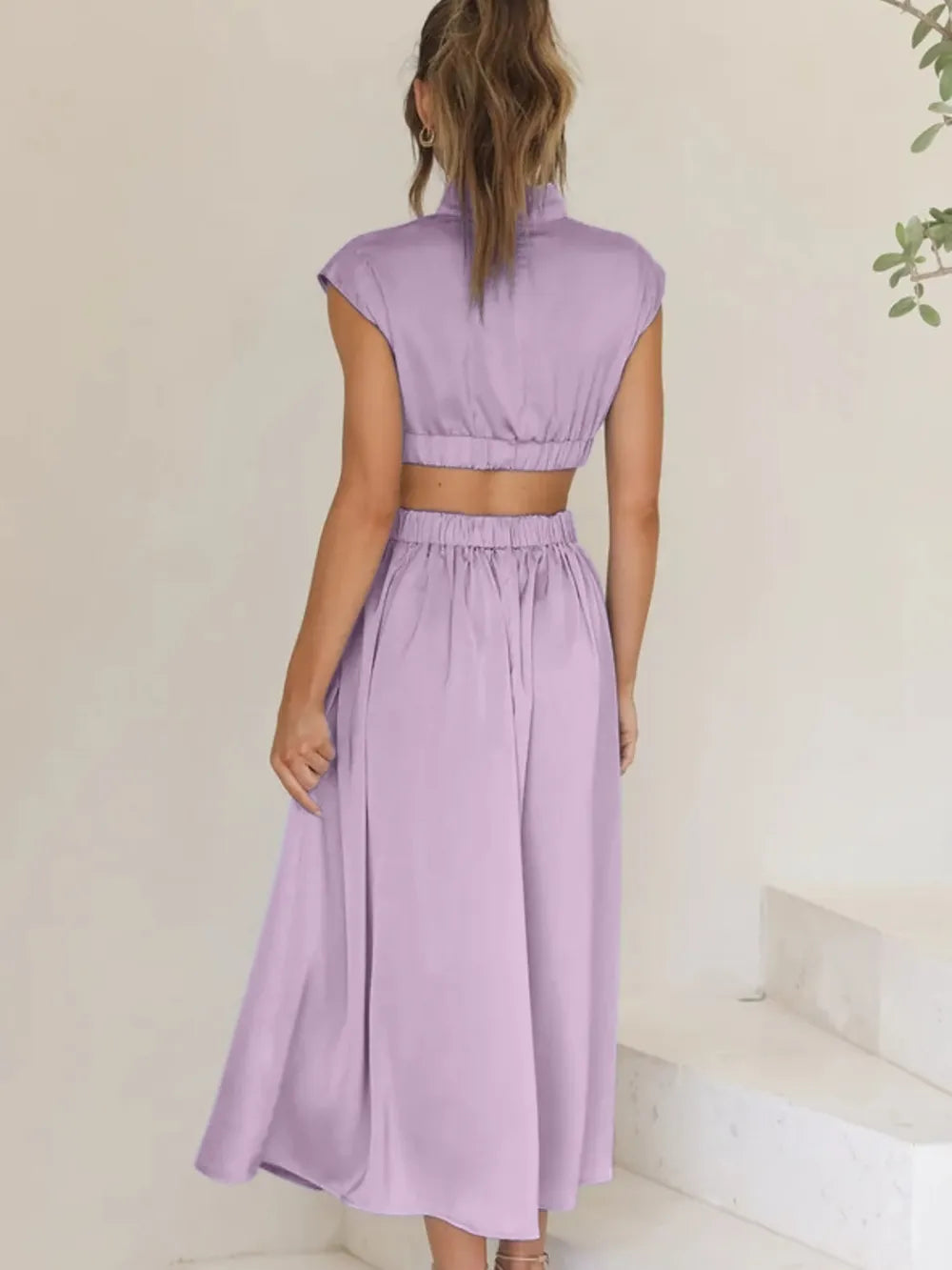 Cutout Mock Neck Sleeveless Ruched Dress Sleeveless dress Luxurious Weddings