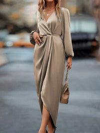 High-Low Surplice Balloon Sleeve Midi Dress Midi dresses Luxurious Weddings