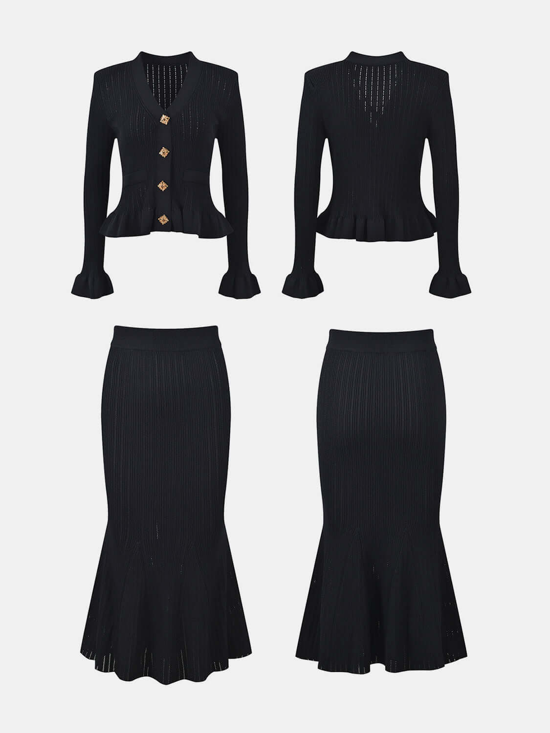 Ruffled V-Neck Top and Midi Skirt Sweater Set Matching Sets Luxurious Weddings
