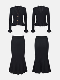 Ruffled V-Neck Top and Midi Skirt Sweater Set Matching Sets Luxurious Weddings