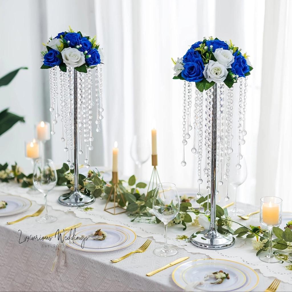 Flower Centerpieces for Wedding Tables - Elegant Metal Vases with Chandelier Crystal Beads centerpieces Luxurious Weddings