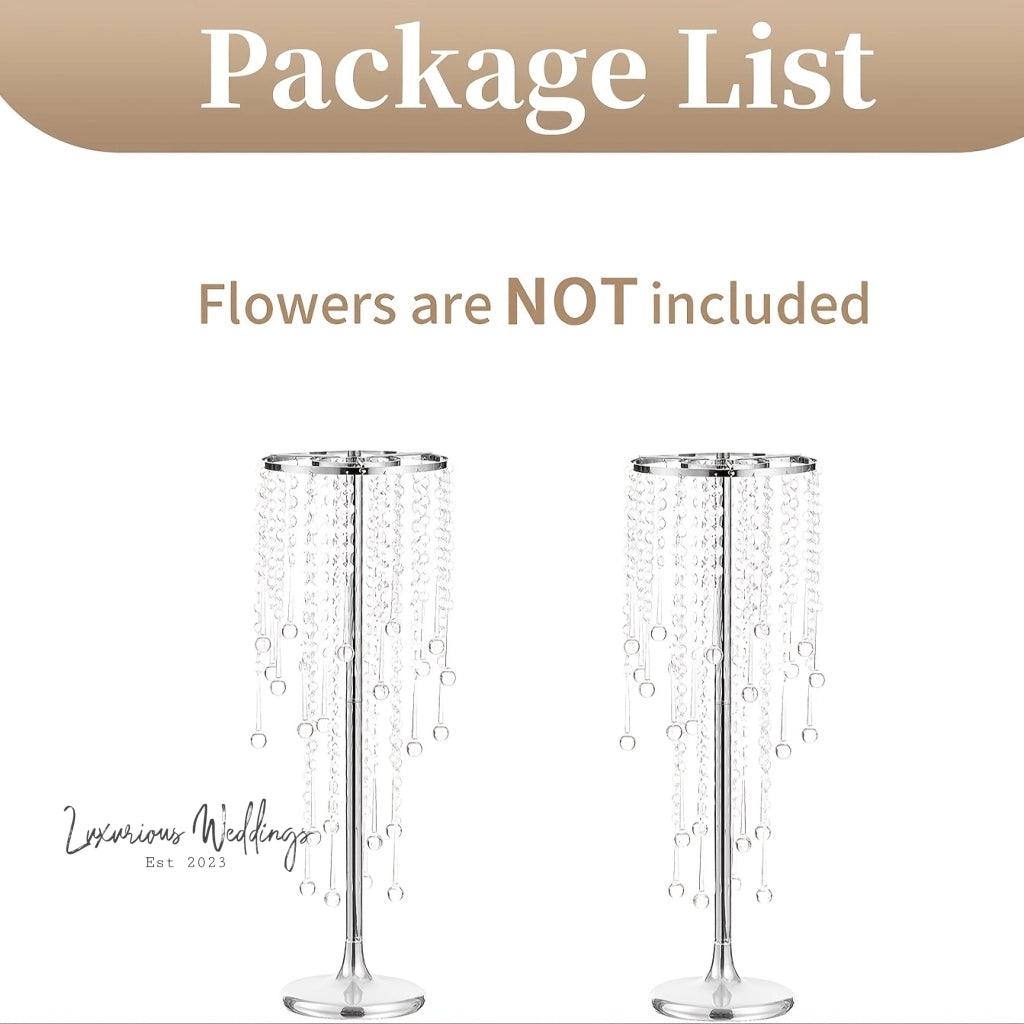 Flower Centerpieces for Wedding Tables - Elegant Metal Vases with Chandelier Crystal Beads centerpieces Luxurious Weddings