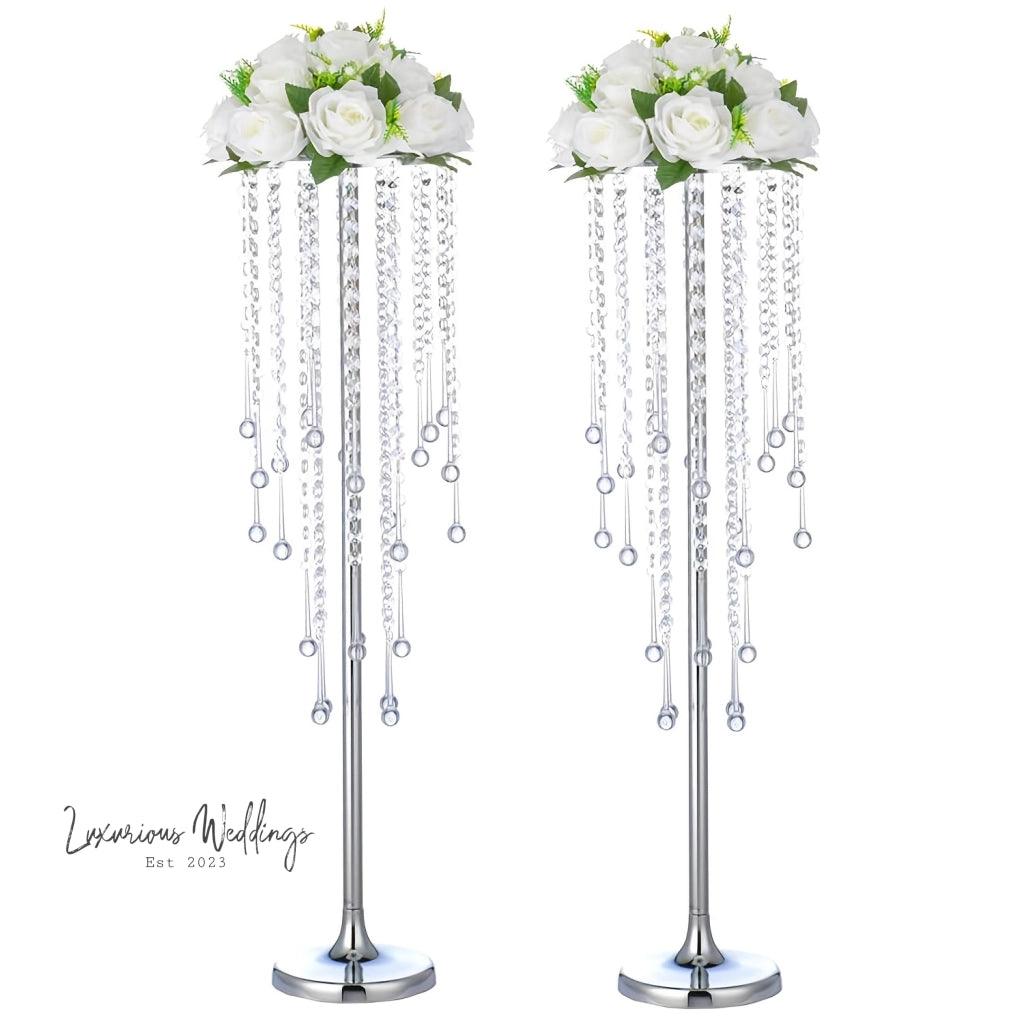 Flower Centerpieces for Wedding Tables - Elegant Metal Vases with Chandelier Crystal Beads centerpieces Luxurious Weddings