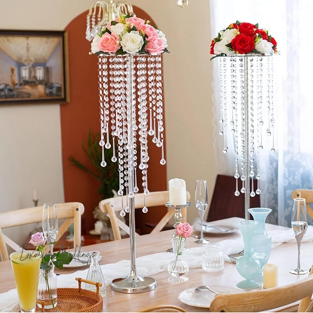Flower Centerpieces for Wedding Tables - Elegant Metal Vases with Chandelier Crystal Beads centerpieces Luxurious Weddings