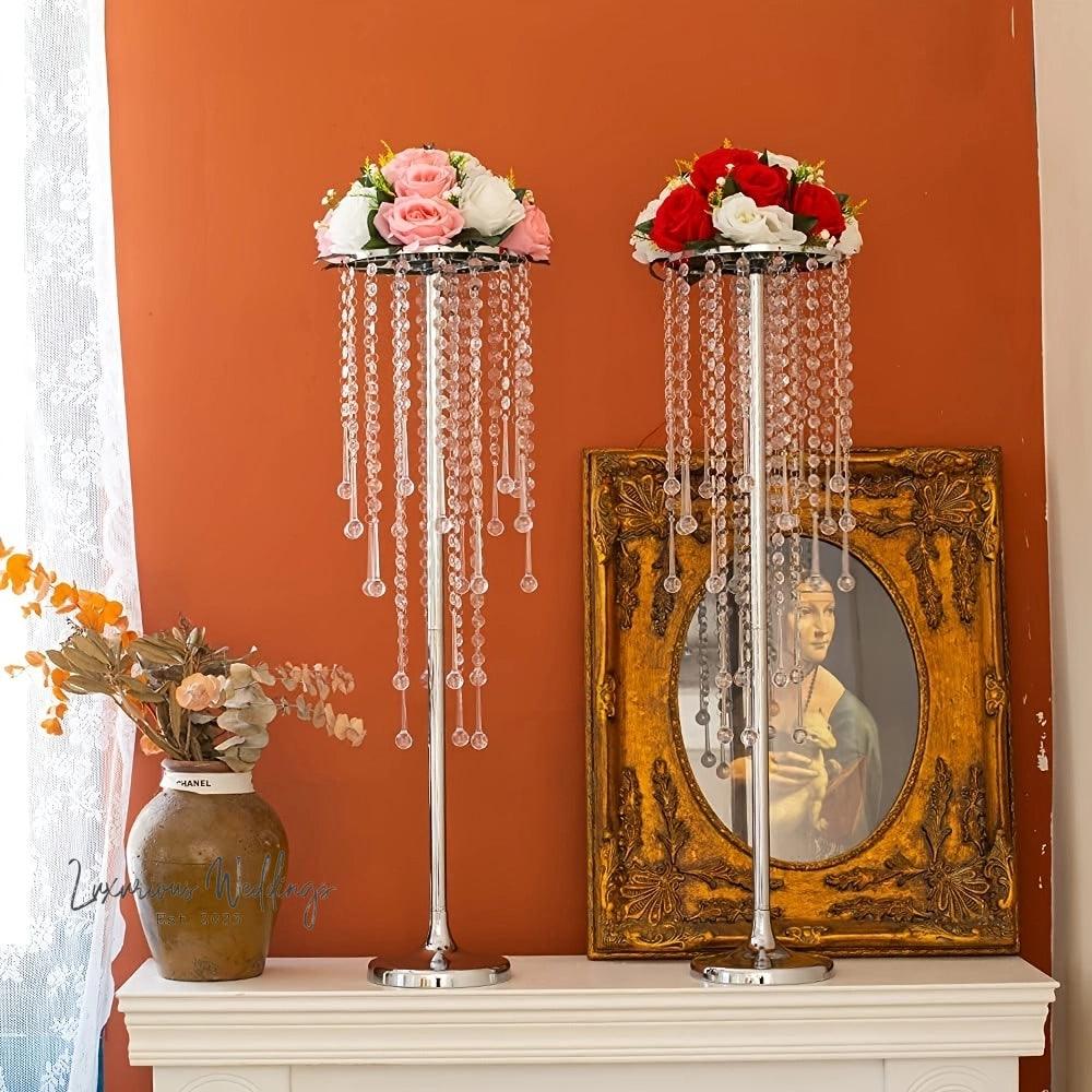 Flower Centerpieces for Wedding Tables - Elegant Metal Vases with Chandelier Crystal Beads centerpieces Luxurious Weddings
