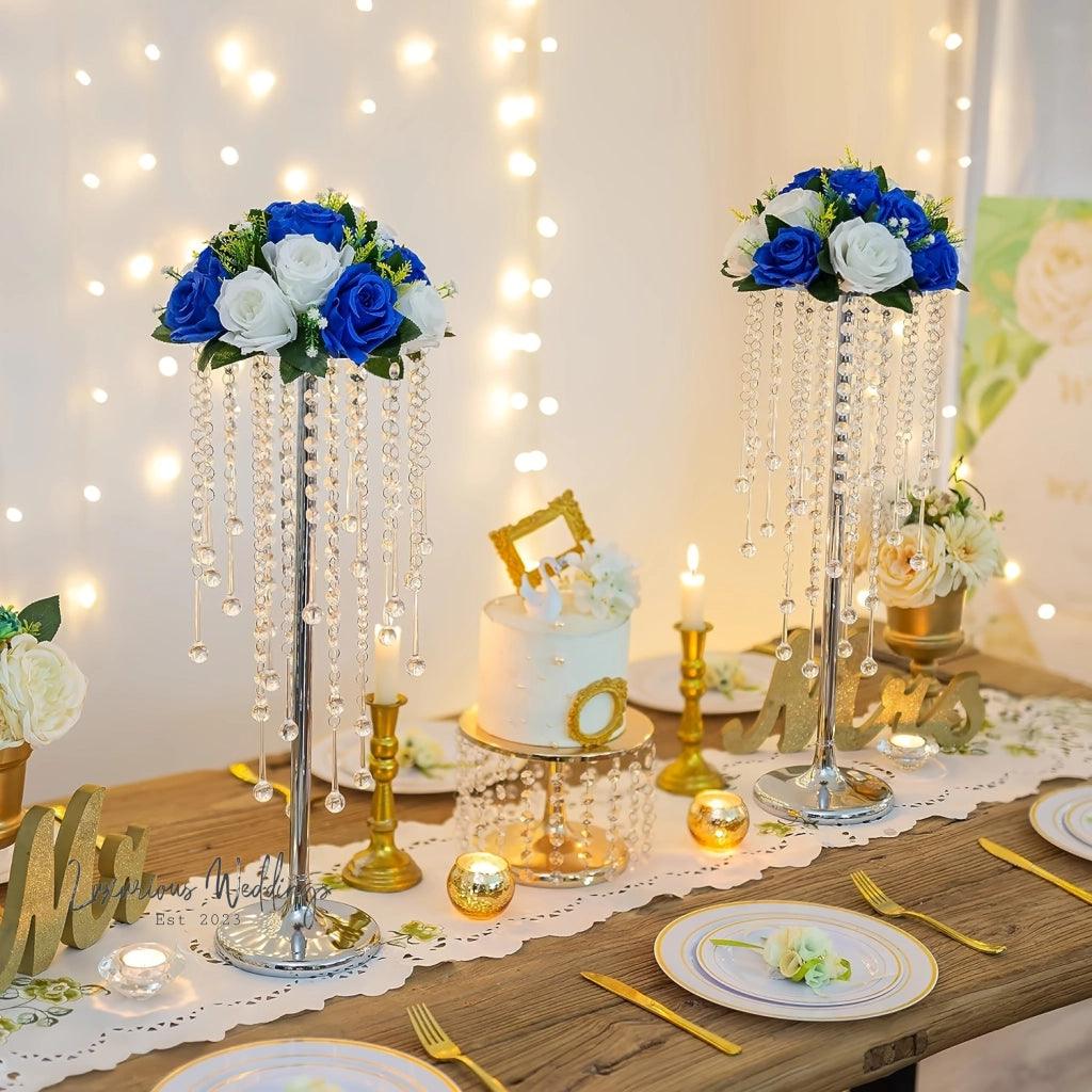 Flower Centerpieces for Wedding Tables - Elegant Metal Vases with Chandelier Crystal Beads centerpieces Luxurious Weddings