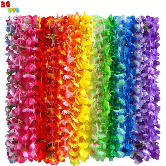 Hawaiian Luau Party Favors - 36pcs Tropical Flower Leis for Holidays & Events Wedding Decor Luxurious Weddings