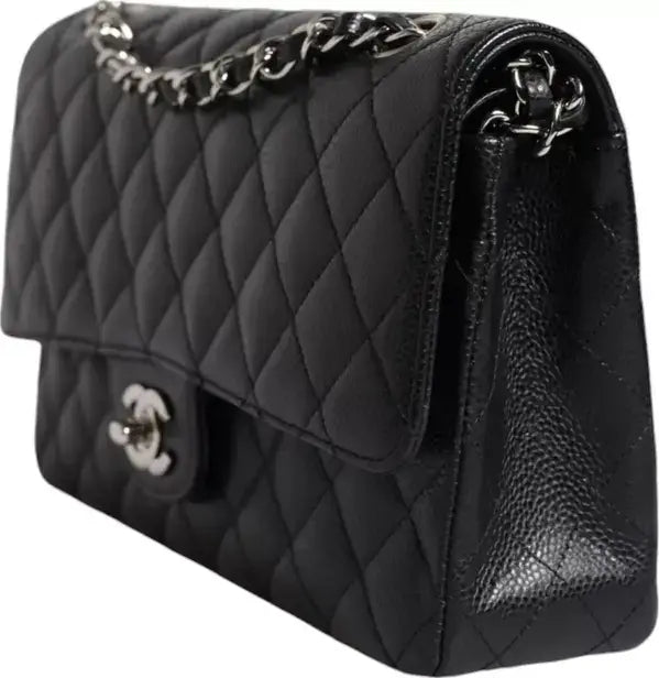 Chanel Black Caviar Medium Classic Double Flap Shoulder Quilted Silver Bag clutch bag Luxurious Weddings