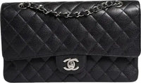 Chanel Black Caviar Medium Classic Double Flap Shoulder Quilted Silver Bag clutch bag Luxurious Weddings