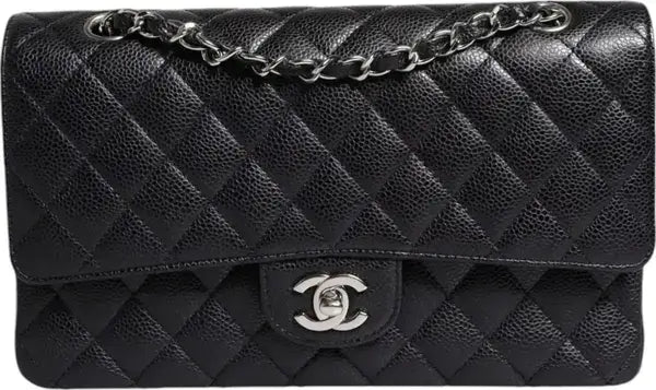 Chanel Black Caviar Medium Classic Double Flap Shoulder Quilted Silver Bag clutch bag Luxurious Weddings