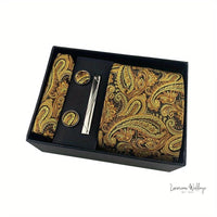 Men's Paisley Tie Gift Set - 5 Pc with Cufflinks & Scarf Tie Set Luxurious Weddings