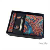 Men's Paisley Tie Gift Set - 5 Pc with Cufflinks & Scarf Tie Set Luxurious Weddings