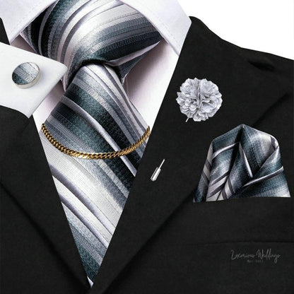Premium Gatsby Themed Tie Set - Elegant Golden Black Striped Design Tie Set Luxurious Weddings