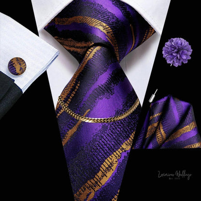 Premium Gatsby Themed Tie Set - Elegant Golden Black Striped Design Tie Set Luxurious Weddings