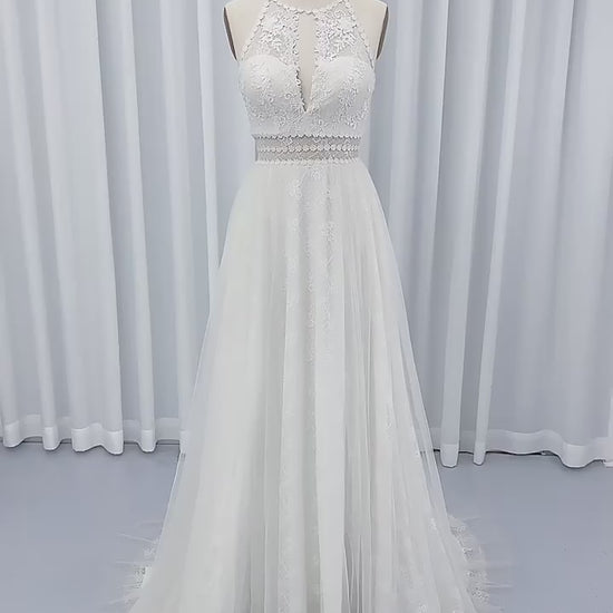 Boho Halter Sleeveless A-Line Wedding Dress Boho Wedding Dress Luxurious Weddings
