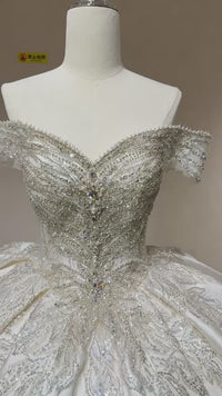 Sparkling Crystal Beaded Luxury Dubai Ball Gown Wedding Dress Luxurious Weddings