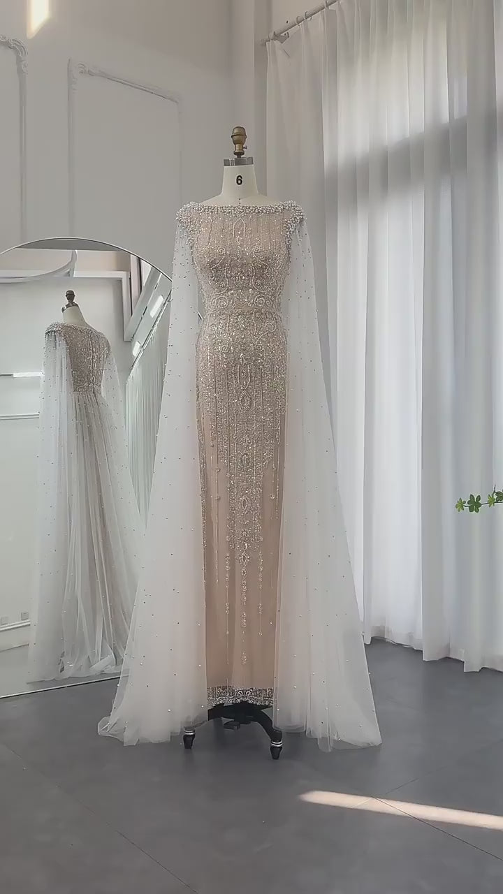 Luxury White Nude Mermaid Wedding Dress With Cape Sleeves Wedding Dress Luxurious Weddings