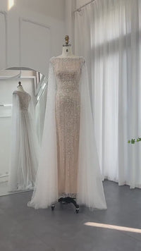 Luxury White Nude Mermaid Wedding Dress With Cape Sleeves Wedding Dress Luxurious Weddings