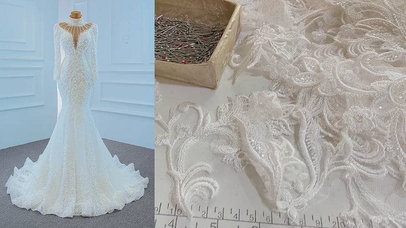 Elegant High Neck Long Sleeve Mermaid Wedding Dress Wedding Dress Luxurious Weddings
