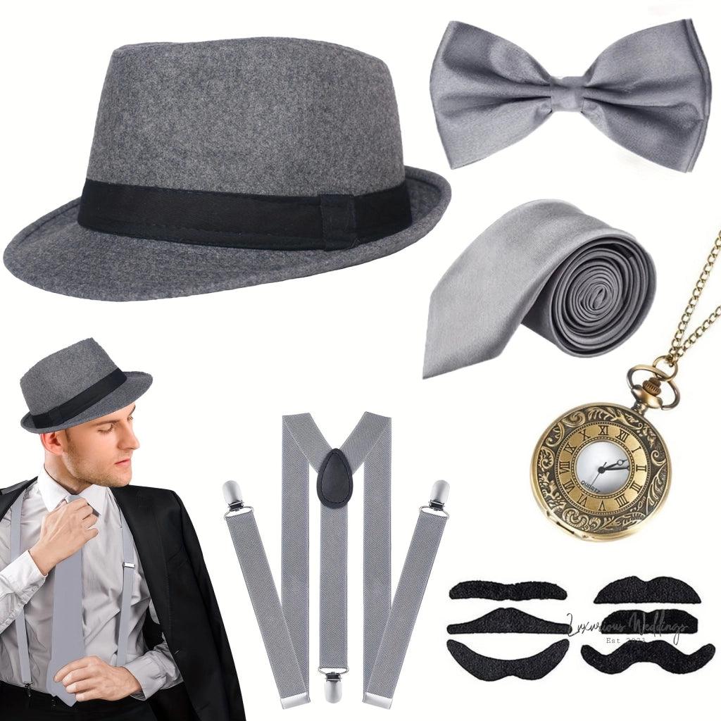 Roaring Twenties Gatsby Costume Set - 6 Piece Black Party Ensemble Costume Set Luxurious Weddings