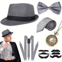 Roaring Twenties Gatsby Costume Set - 6 Piece Black Party Ensemble Costume Set Luxurious Weddings