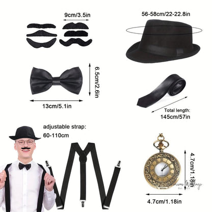 Roaring Twenties Gatsby Costume Set - 6 Piece Black Party Ensemble Costume Set Luxurious Weddings