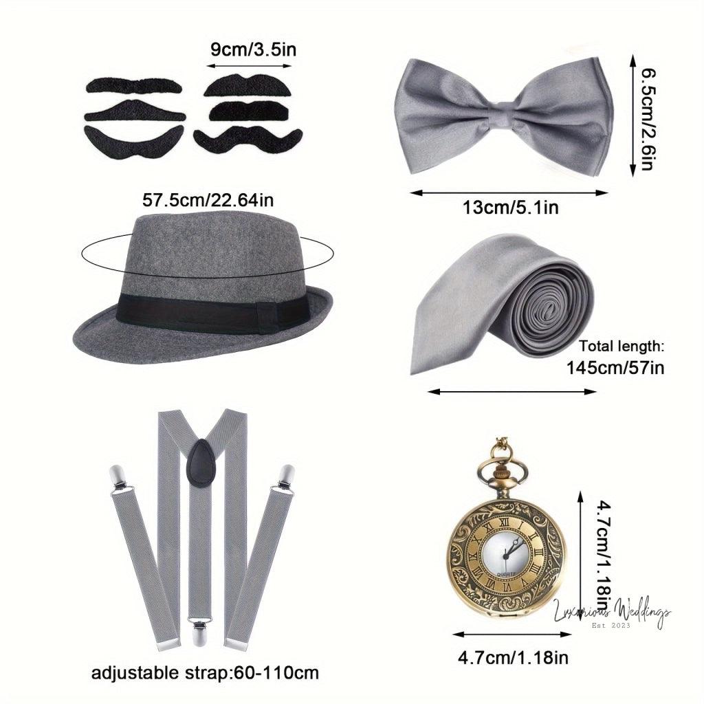 Roaring Twenties Gatsby Costume Set - 6 Piece Black Party Ensemble Costume Set Luxurious Weddings
