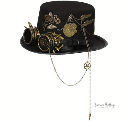Steampunk Top Hat with Goggles - Victorian Costume Accessory Hat Luxurious Weddings