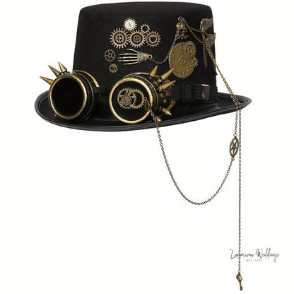 Steampunk Top Hat with Goggles - Victorian Costume Accessory Hat Luxurious Weddings